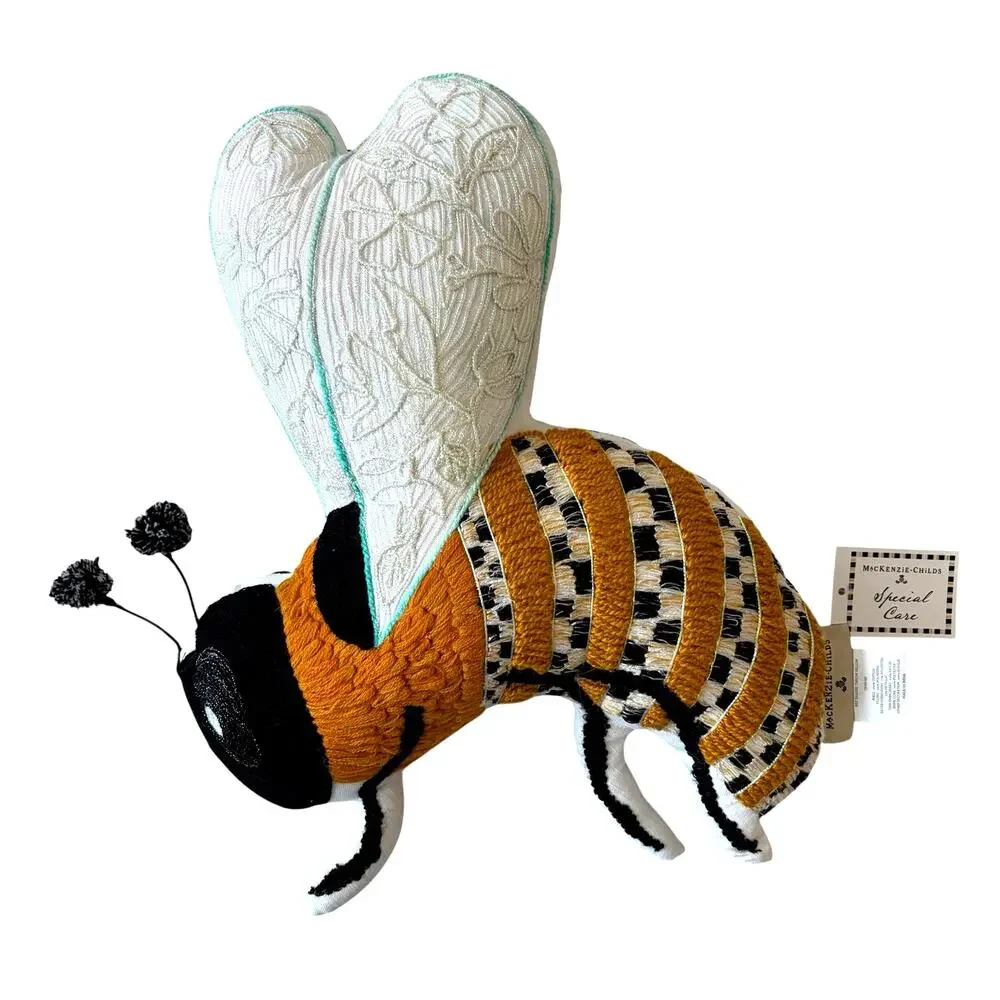 NEW Mackenzie Childs Bee Shaped Decorative Pillow 18x16 Courtly Check